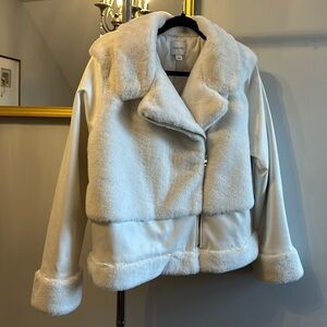 Faux leather and fur moto jacket